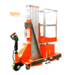 Xe nâng người cột buồm tự hành hợp kim nhôm 10-12m có 5 bánh xe giúp xe di chuyển linh hoạt