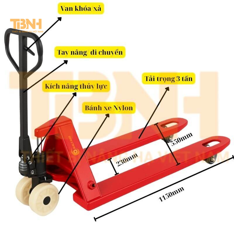 Xe nâng tay thấp 3 tấn 22 Xe nâng tay thấp 3 tấn, bánh Nylon, càng hẹp