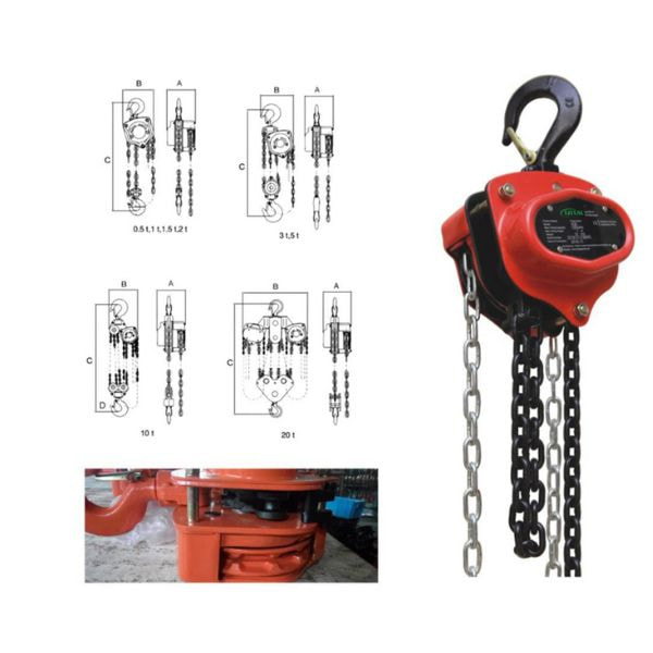 Pa lăng xích kéo tay VC - B trang bị xích tải G80 và móc thép hợp kim tôi luyện 