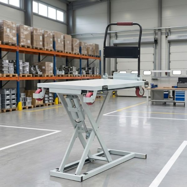 Xe nâng mặt bàn tự leo 9 Xe nâng phù hợp nâng hàng hóa lên thùng xe với thời gian sử dụng lên đến 5 giờ