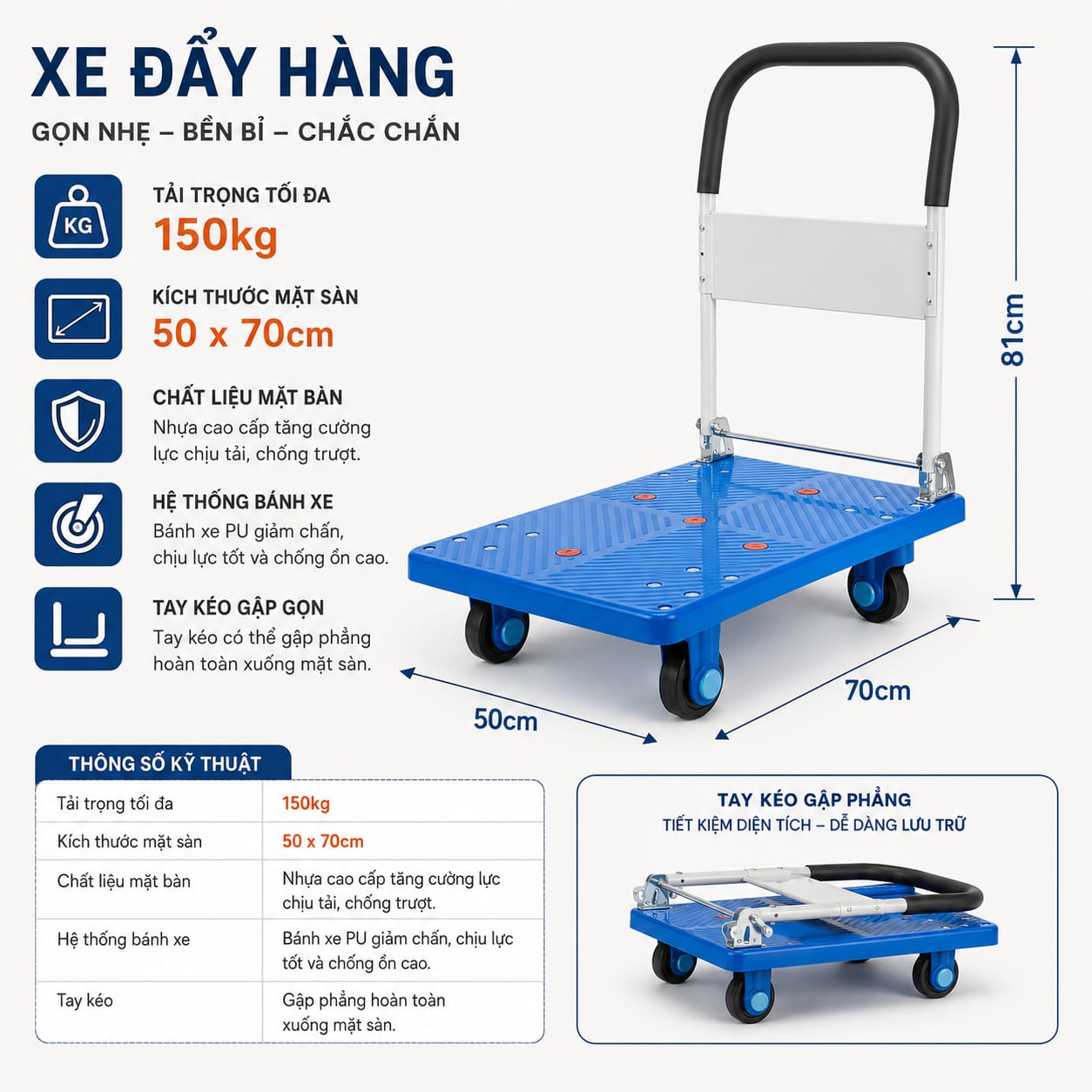 Xe đẩy hàng Naltako 150–300kg – Sàn nhựa / Sàn thép 1 xe day hang naltako 150 300kg san nhua san thep 1