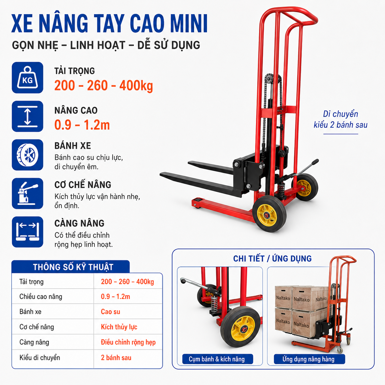 Xe nâng tay cao mini Naltako 200–260–400kg