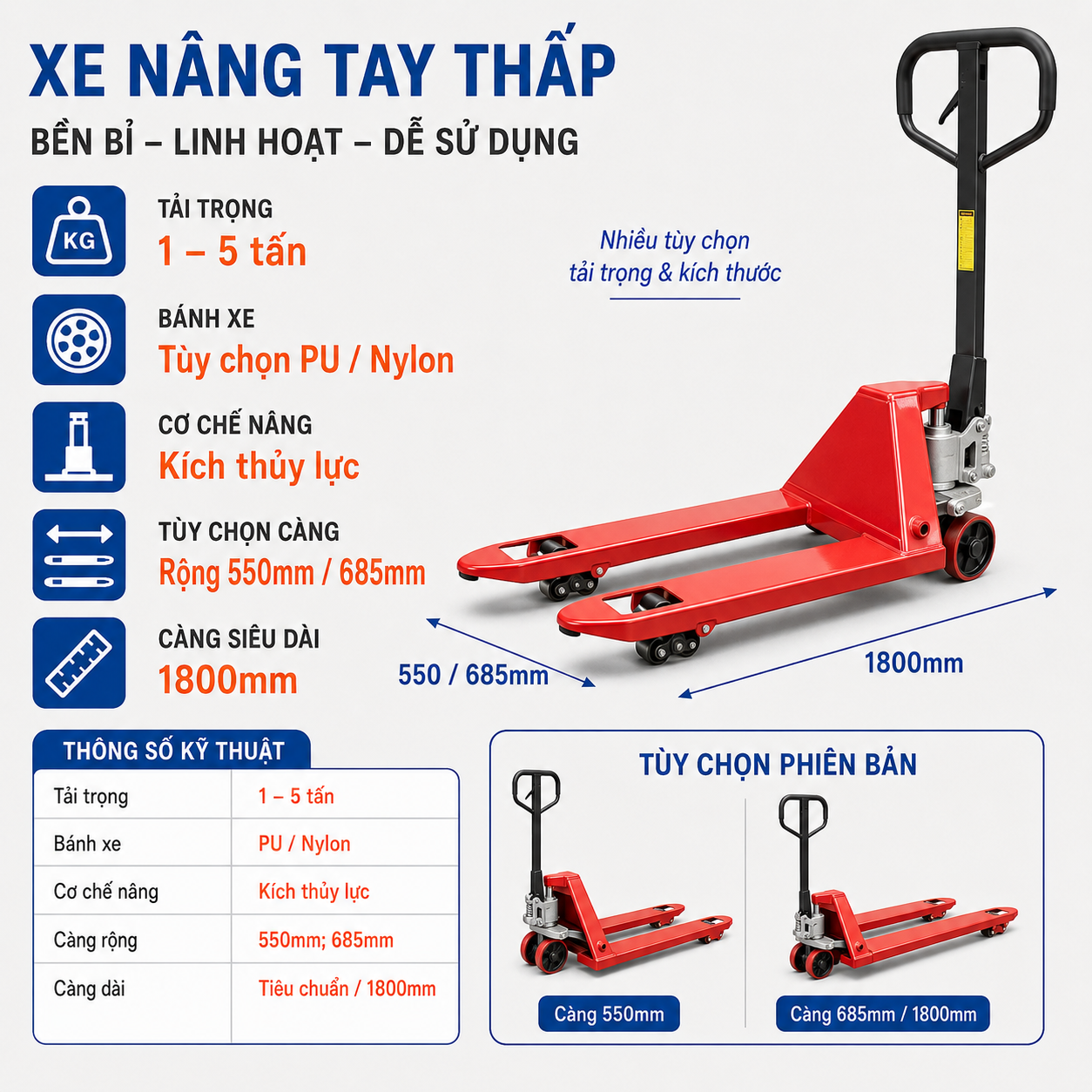 Xe nâng tay thấp Naltako 1–5 tấn